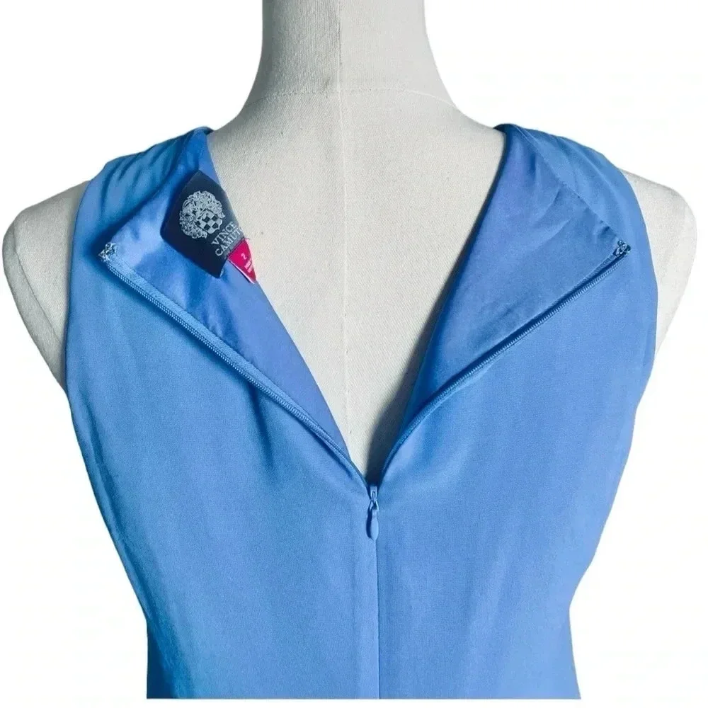 VINCE CAMUTO |Women's Sky Blue Sheer Asymmetric Ruffle Shift Mini Dress Size 2 - Picture 8 of 11